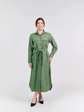 KLOTH Green Button-Front Shirt Dress with Tie Waist size small nwot